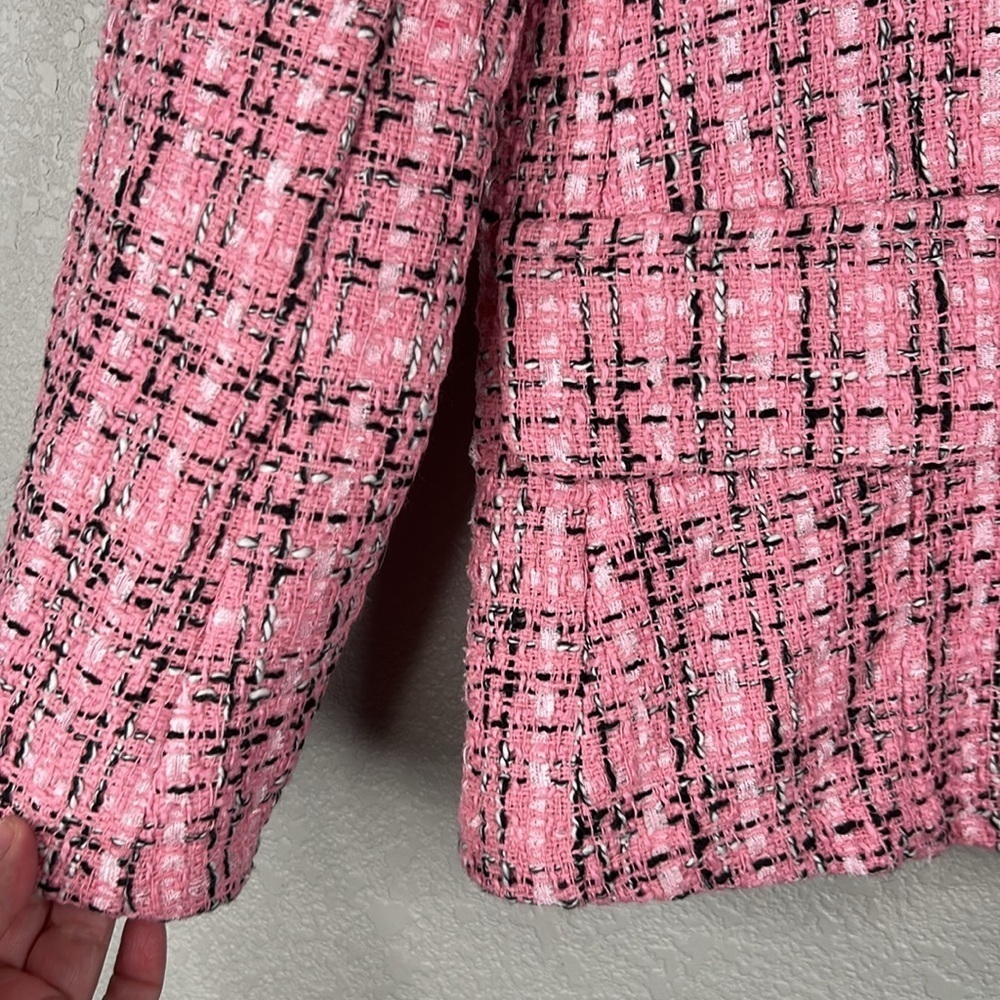 Shein Pink Black & White Tweed Business Career Classic Blazer Jacket Size Small - Picture 4 of 8